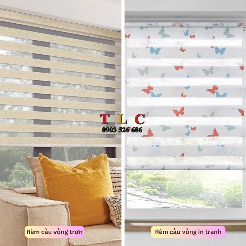 rèm cầu vồng trơn và rèm cầu vồng in tranh