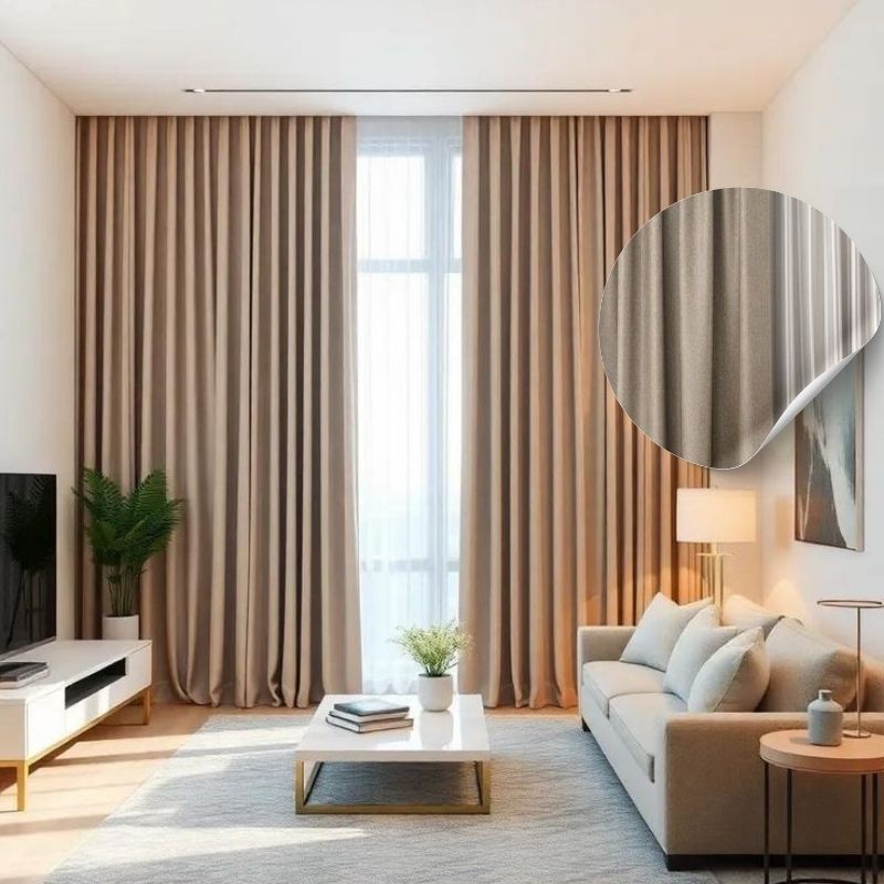 rèm cửa màu be và nội thất cùng tông màu
