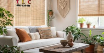 rèm cửa phòng khách chất liệu nứa thiên nhiên phong cách Eco-living
