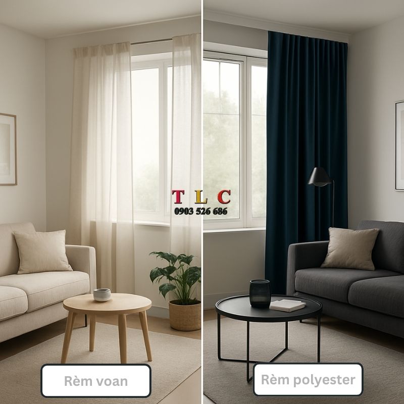 rèm vải mỏng cho phòng khách nhỏ và rèm vải polyester cho phòng khách lớn